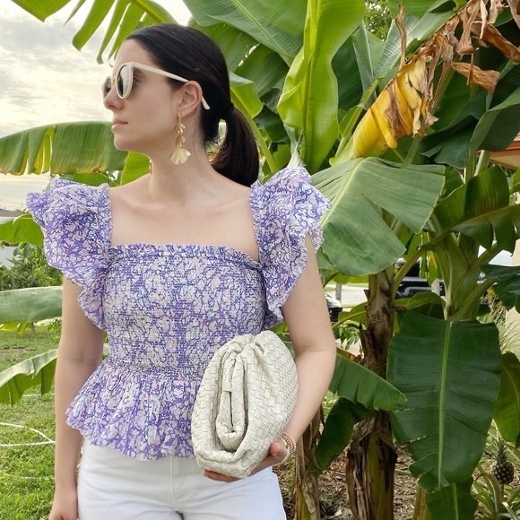 Love The Label Tops - Love The Label Purple Floral Smocked Ruffle Peplum Top XS